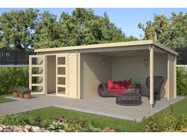 Blokhut met overkapping Manuel 600x275 Onbehandeld vuren