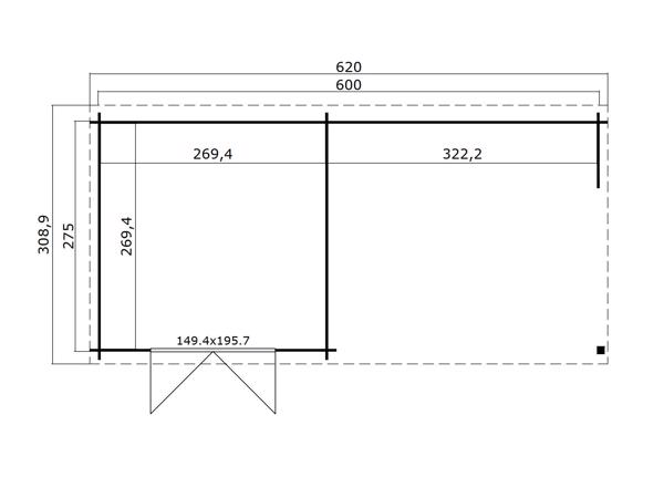 Blokhut met overkapping Manuel 600x275 Onbehandeld vuren