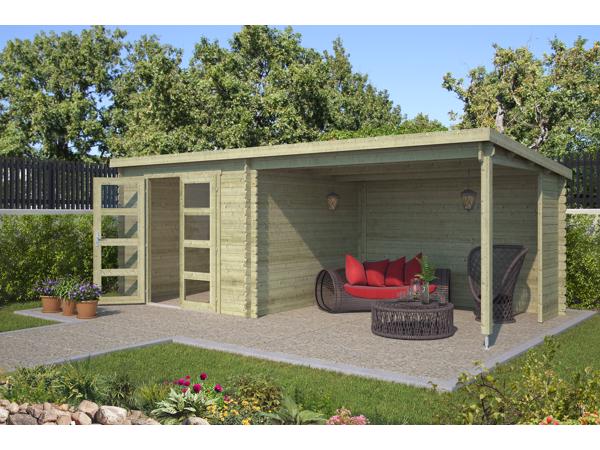 Blokhut met overkapping Manuel 600x275 Onbehandeld vuren