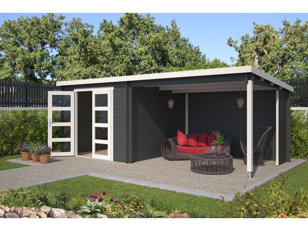 Blokhut met overkapping Manuel 600x275 Onbehandeld vuren