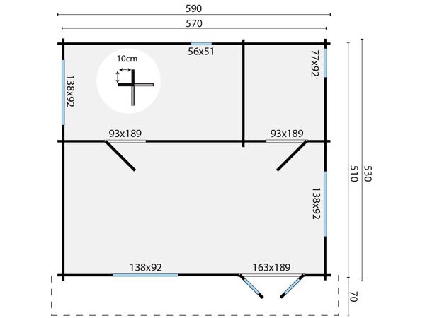 Blokhut - Tuinhuis Big Llanes | 44 mm | onbehandeld
