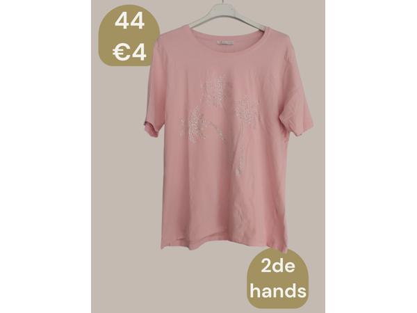 T-shirt glitter palmbomen roze zilver 44