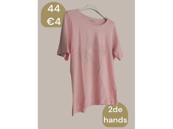 T-shirt glitter palmbomen roze zilver 44