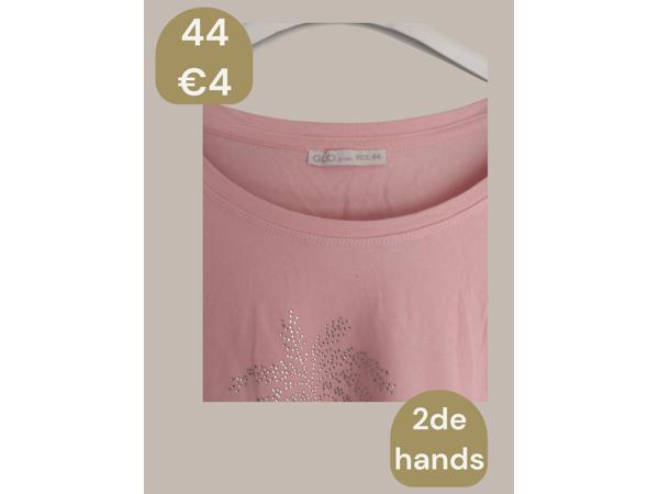 T-shirt glitter palmbomen roze zilver 44