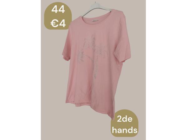 T-shirt glitter palmbomen roze zilver 44