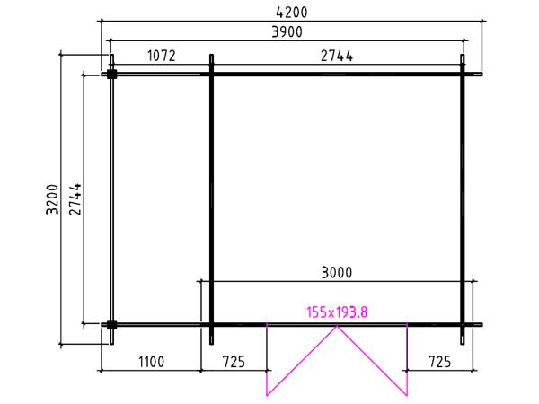 Tuinhuis-Blokhut 331 M: 300 x 300 x 230 (h) cm