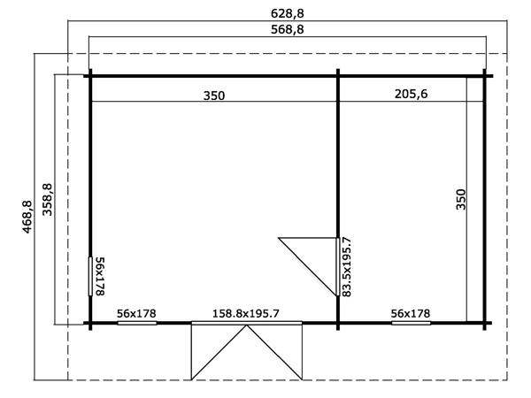 Tuinhuis-Blokhut Baruda 53: 510 x 330 cm ---44mm dik