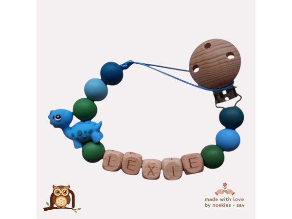noekies naam speenkoord Dino blauw groen nr 1
