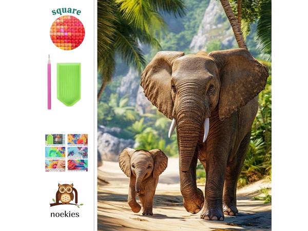 nr 35 Diamond painting safari olifanten 40x50cm (vierkant)