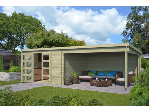 Blokhut met overkapping Olenka 710x330 Onbehandeld vuren