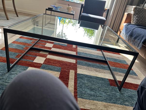 Glazen salontafel - antraciet kleurig stalen frame