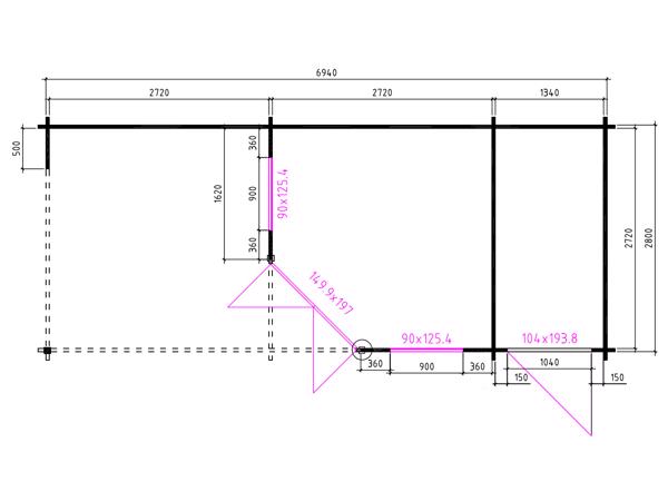 Tuinhuis-Blokhut 4355 Z Plus: 714 x 300 x 272 (h) cm