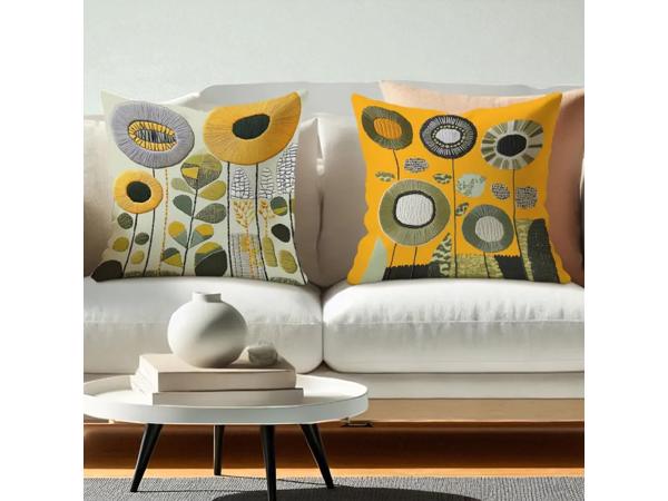 Set van 4 kussenhoezen mosterdgeel groen 40x40cm