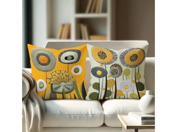 Set van 4 kussenhoezen mosterdgeel groen 40x40cm