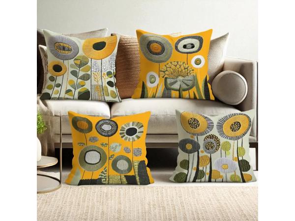 Set van 4 kussenhoezen mosterdgeel groen 40x40cm