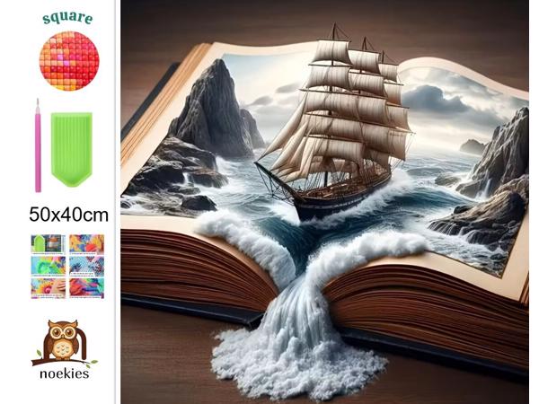 nr 16 Diamond Painting schip open boek 50x40cm (vierkant)