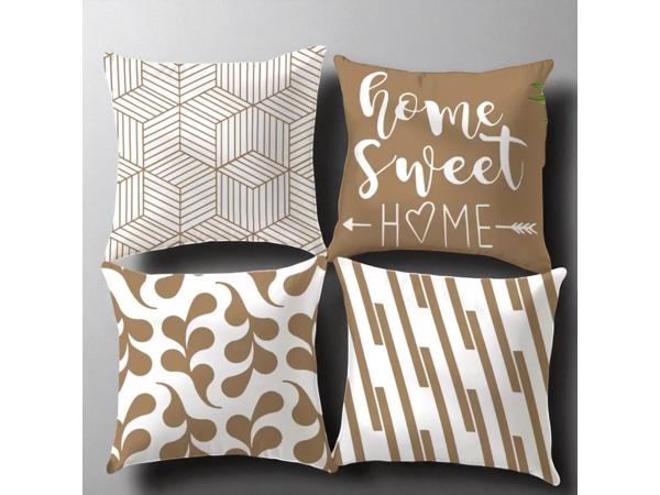 Set van 4 kussenhoezen bruin home sweet home 45x45cm