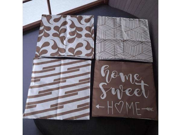 Set van 4 kussenhoezen bruin home sweet home 45x45cm