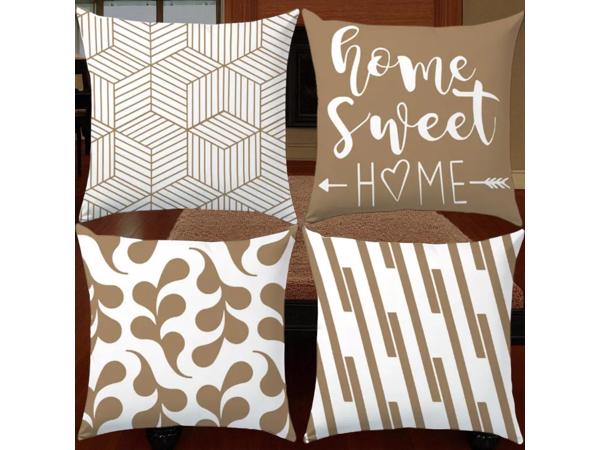 Set van 4 kussenhoezen bruin home sweet home 45x45cm