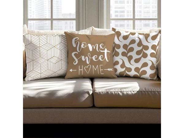 Set van 4 kussenhoezen bruin home sweet home 45x45cm