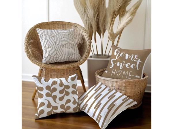 Set van 4 kussenhoezen bruin home sweet home 45x45cm