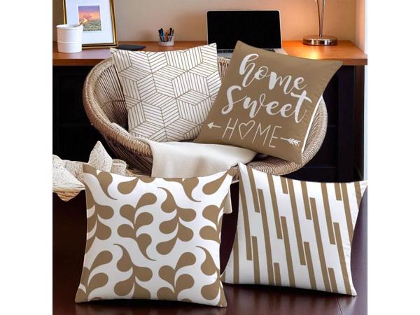 Set van 4 kussenhoezen bruin home sweet home 45x45cm