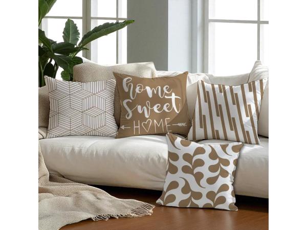 Set van 4 kussenhoezen bruin home sweet home 45x45cm