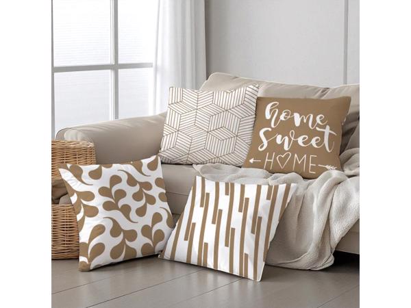 Set van 4 kussenhoezen bruin home sweet home 45x45cm