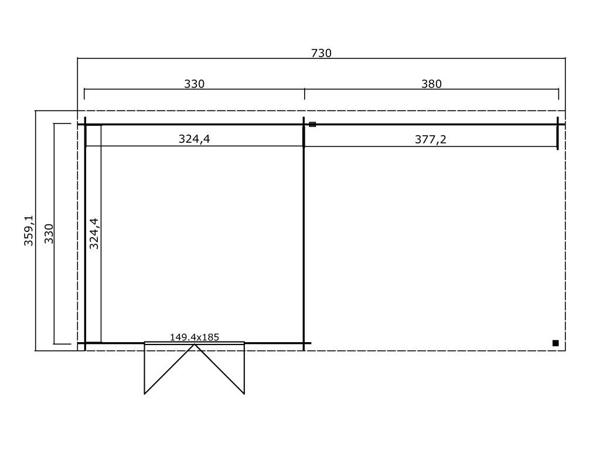 Blokhut met overkapping Olenka 710x330 Onbehandeld vuren