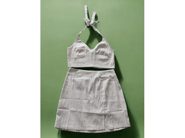 2 delige zomer set rok + top geruit groen L 40/42