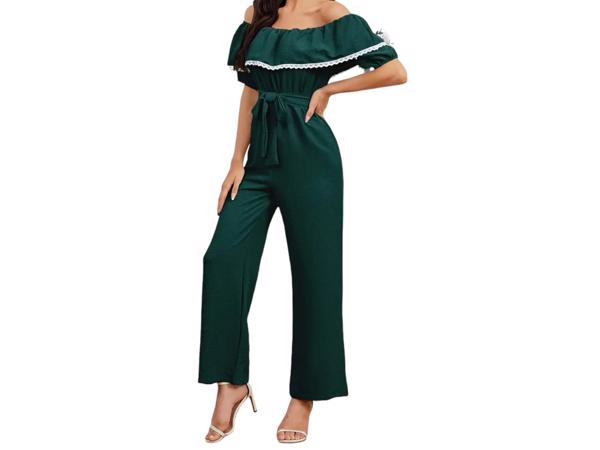 Offshoulder jumpsuit donkergroen XL