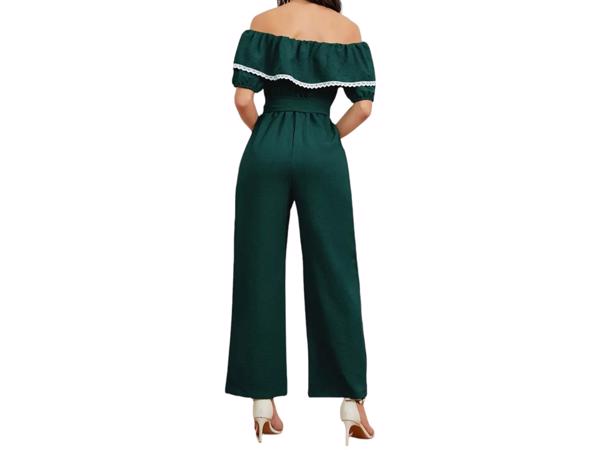 Offshoulder jumpsuit donkergroen XL