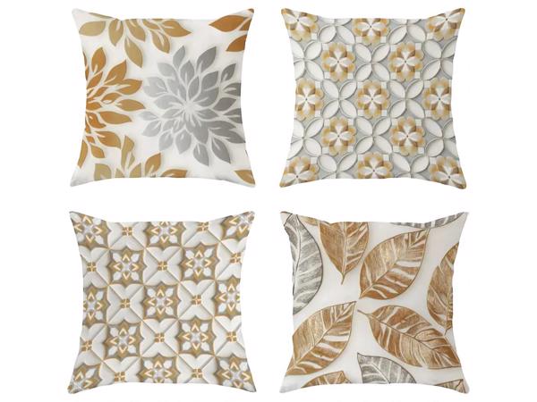 Set van 4 kussenhoezen grijs wit goud 40x40cm