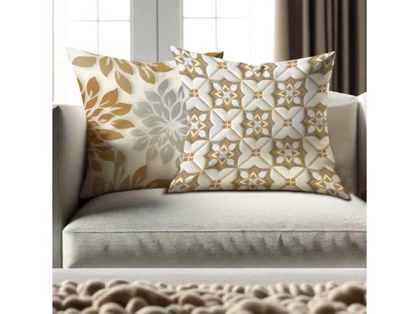 Set van 4 kussenhoezen grijs wit goud 40x40cm