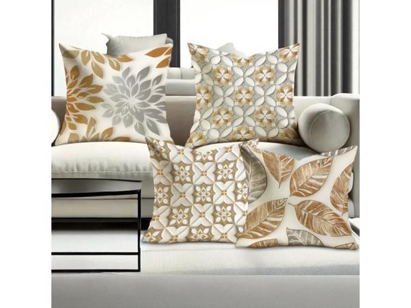 Set van 4 kussenhoezen grijs wit goud 40x40cm