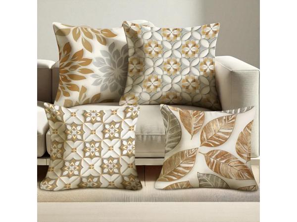 Set van 4 kussenhoezen grijs wit goud 40x40cm