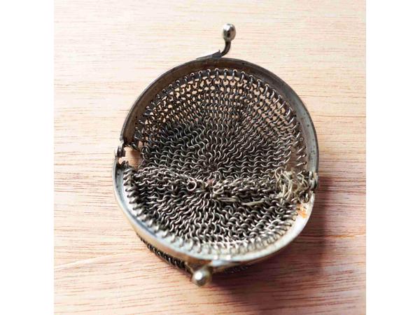 Antiek maliënkolder portemonnee mesh metaal zeldzame vondst