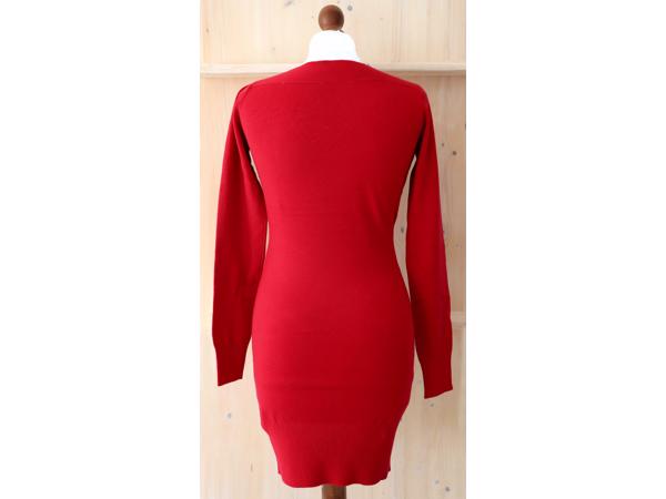 Fijngebreide lange trui, rood, maat L/XL (nieuw)