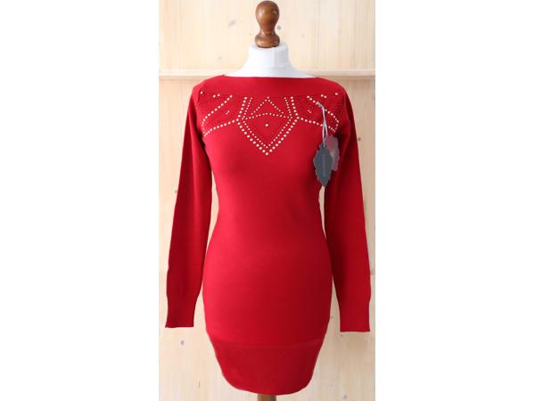 Fijngebreide lange trui, rood, maat L/XL (nieuw)