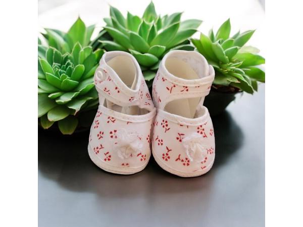 Junior Joy Babyschoenen Newborn Wit Met Rode Bloemetjes