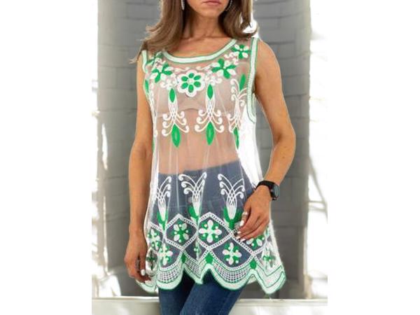 Whoa doorschijnende ibiza top met parels groen S/M