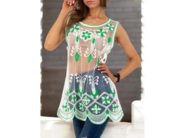 Whoa doorschijnende ibiza top met parels groen S/M