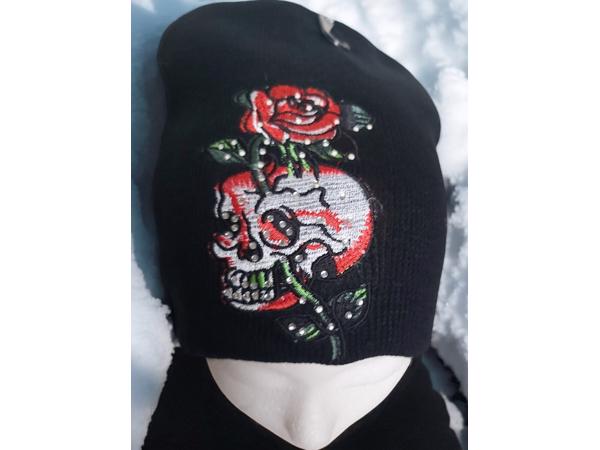 Skull muts roses glitter one size