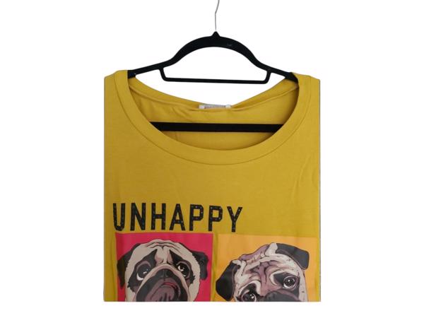 Shirt jurk Unhappy honden opdruk geel S