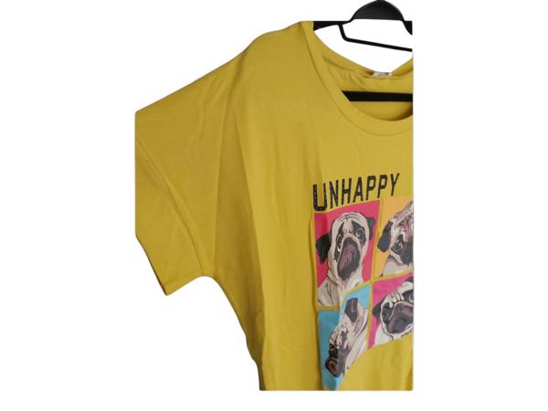 Shirt jurk Unhappy honden opdruk geel S