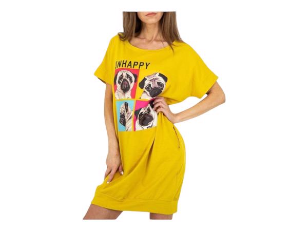 Shirt jurk Unhappy honden opdruk geel S