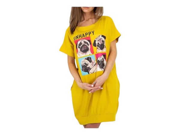 Shirt jurk Unhappy honden opdruk geel S