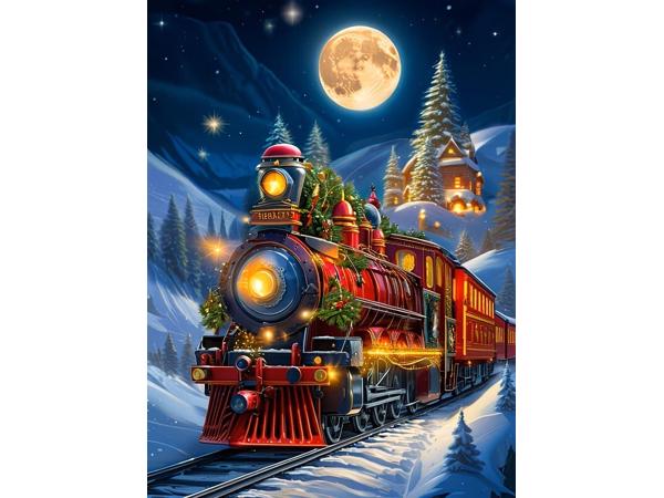 50x40cm Diamond Painting kerst trein (rond) nr 75