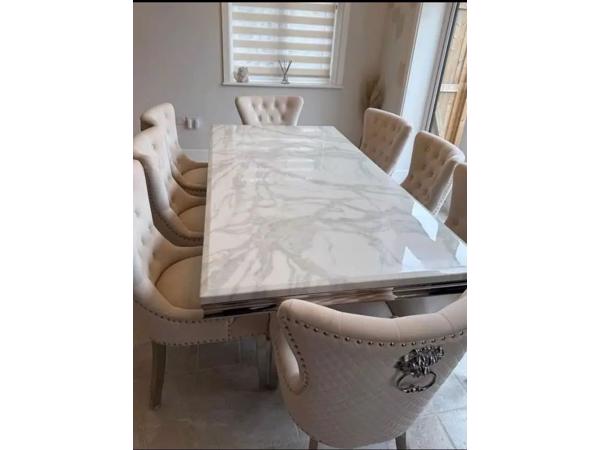 Marble dining table and 8 chairs
