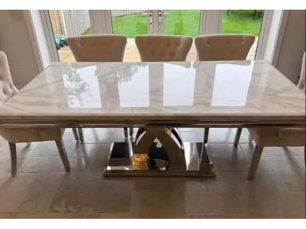 Marble dining table and 8 chairs